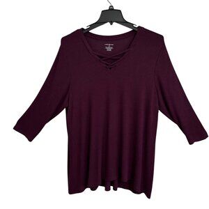 Lane Bryant Plum Purple Ribbed Knit Tunic Crisscross Neckline Plus SZ 22/24